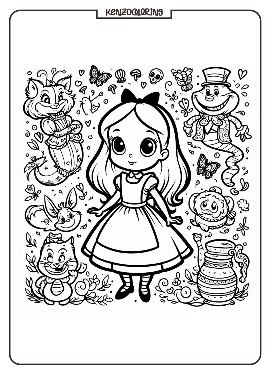 Disney Alice In Wonderland Coloring Page 3 Alice in Wonderland Coloring Pages for Kids - kenzocoloring.org