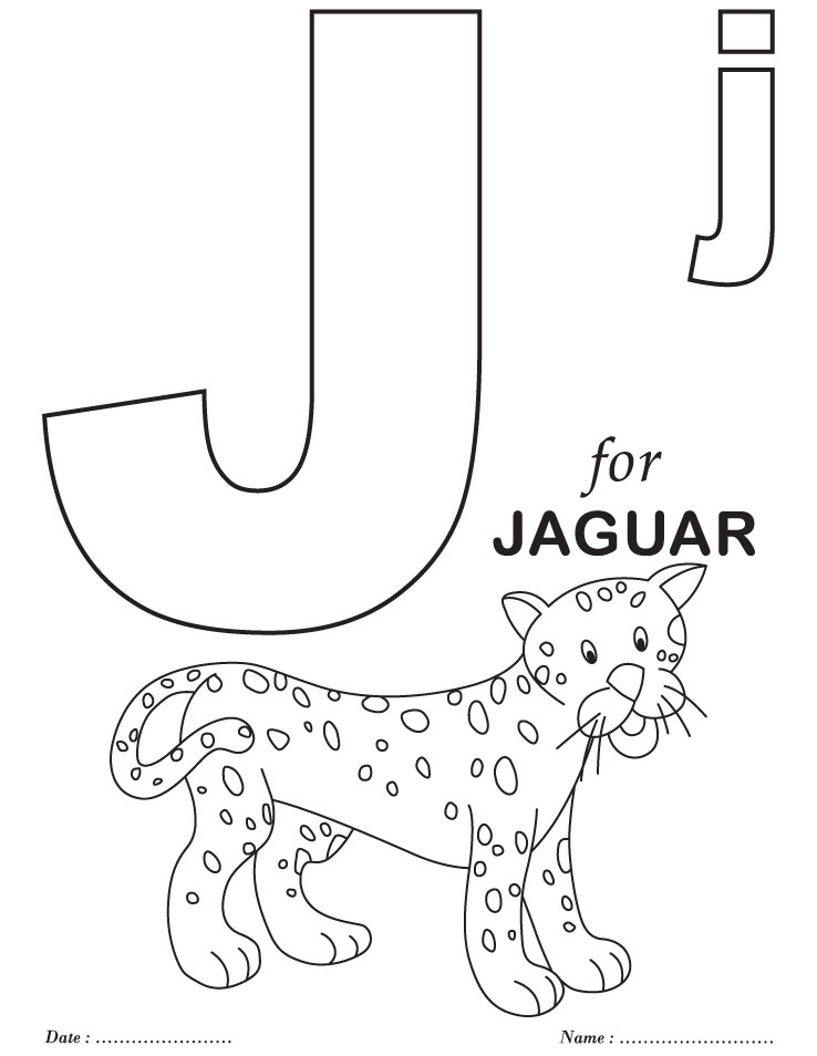 Alphabet Letter J with Jaguar Image Coloring Page for Kids 2 Alphabet Letter J with Jaguar Coloring Pages