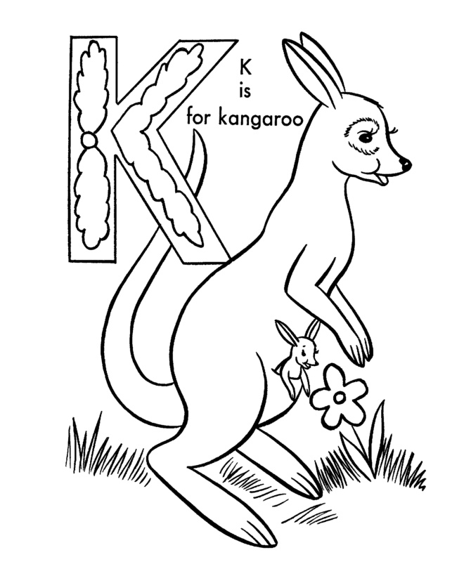Alphabet Letter K with Kangaroo Coloring Page 2 Alphabet Letter K with Kangaroo Coloring Pages