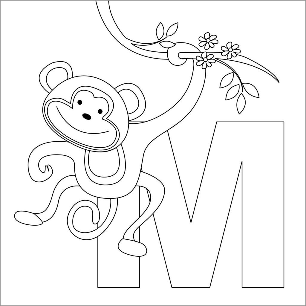 Alphabet Letter M with Monkey Image Coloring Page 1 Alphabet Letter M with Monkey Coloring Page