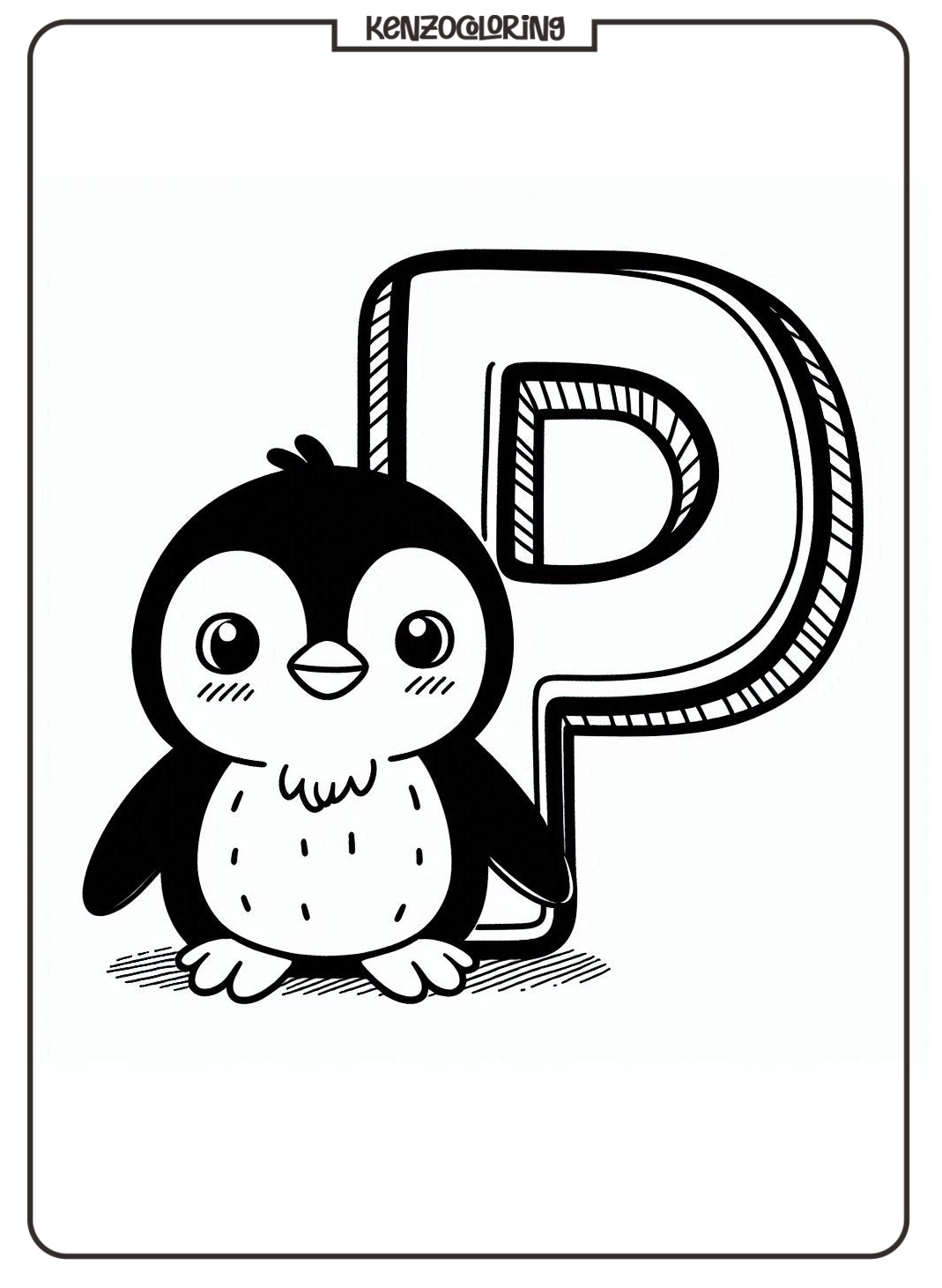 Alphabet Letter P with Penguin Coloring Online Page