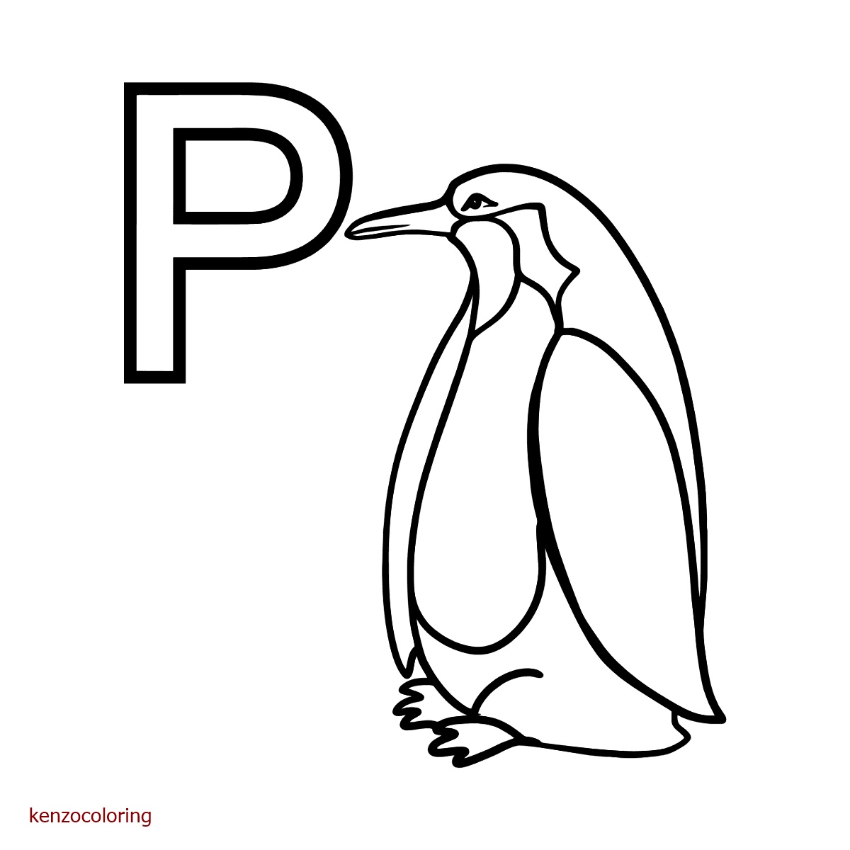 Alphabet Letter P with Penguin Coloring Pages