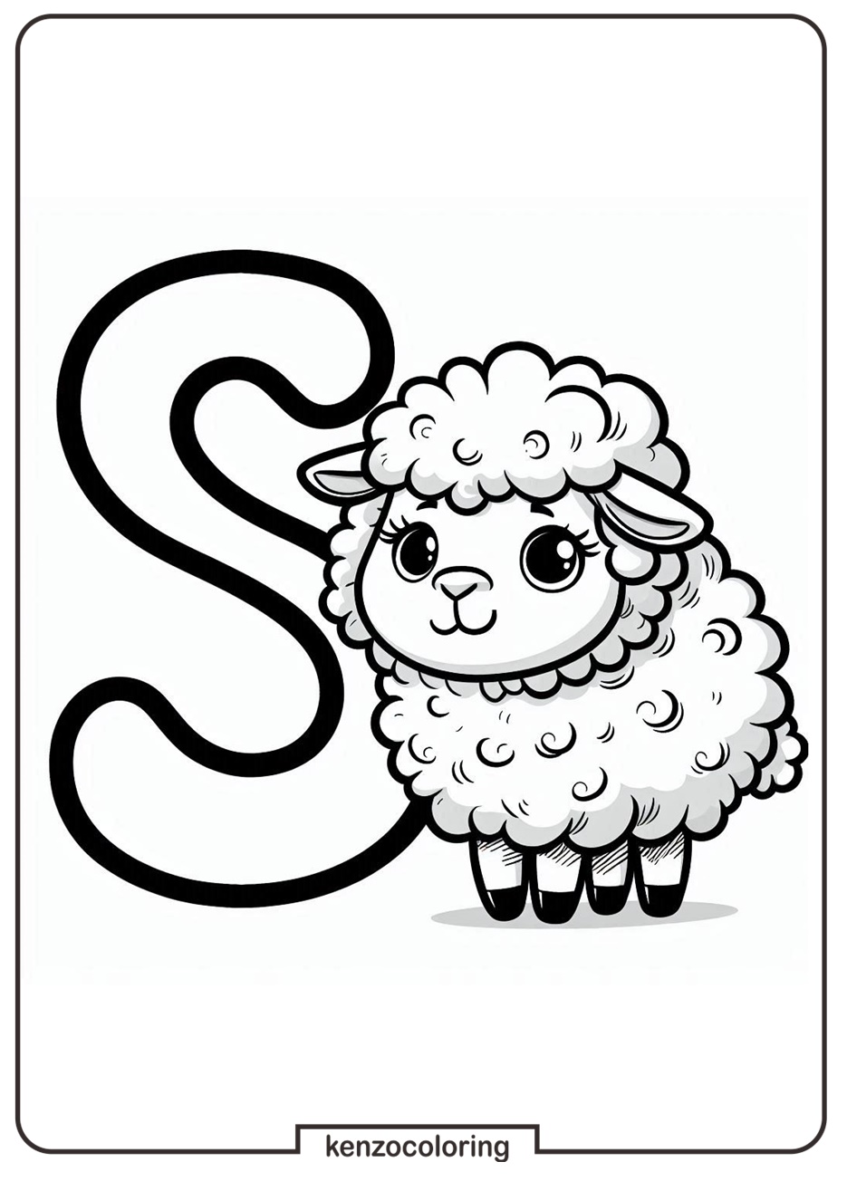 Alphabet Letter S with Sheep Coloring Online Page