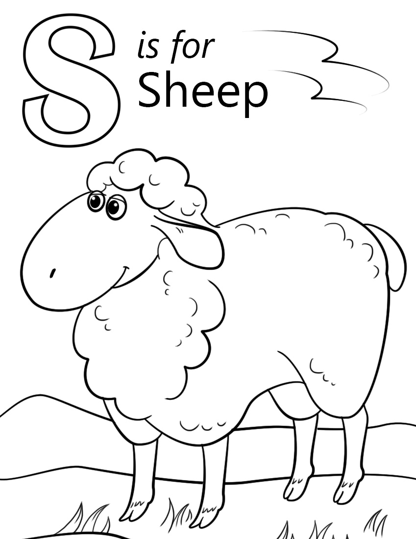 Alphabet Letter S with Sheep Coloring Pages