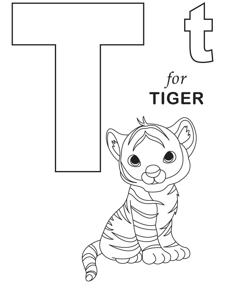 Alphabet Letter T with Tiger Image Coloring Page for Kids 3 Alphabet Letter T with Tiger Coloring Pages