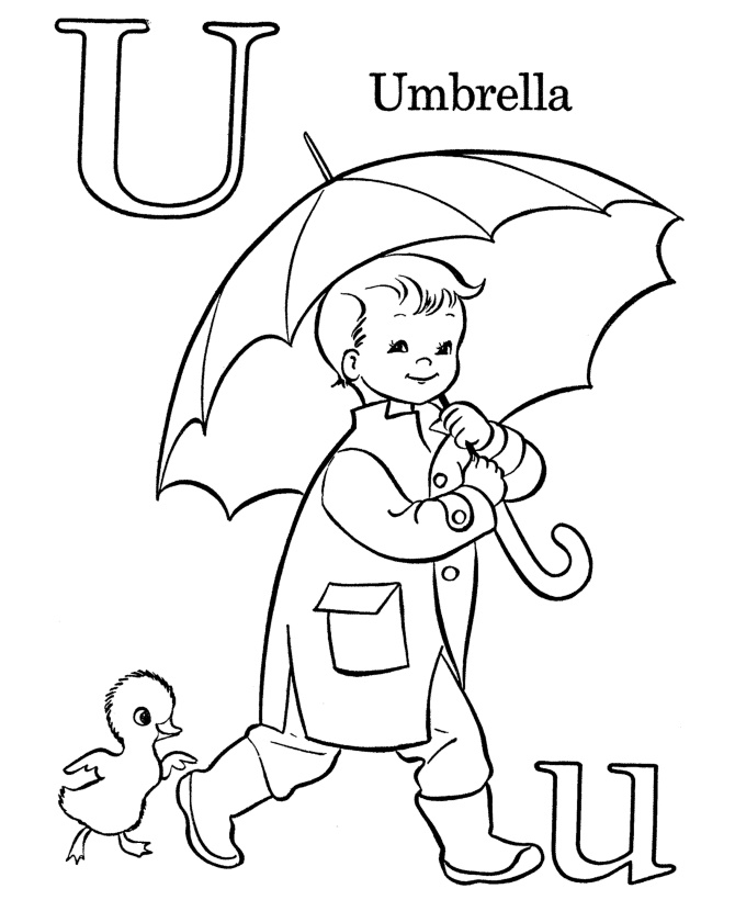 Alphabet Letter U with Umbrella Coloring Pages