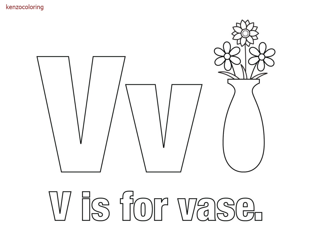 Alphabet Letter V with Vase Coloring Pages