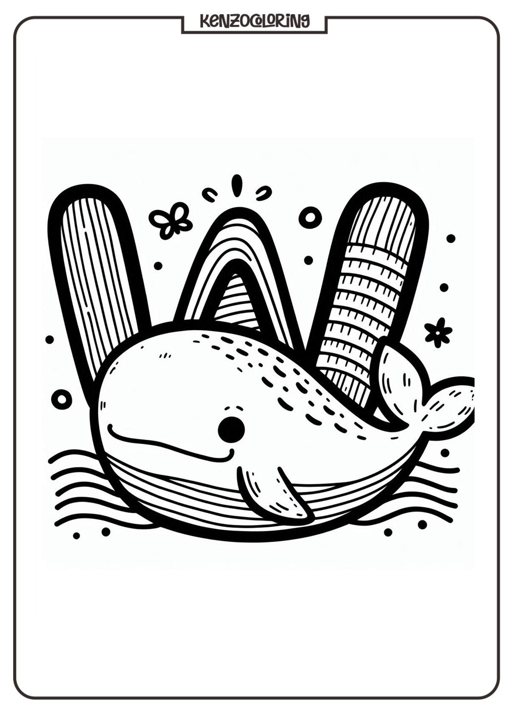 Alphabet Letter W with Whale Coloring Online Page