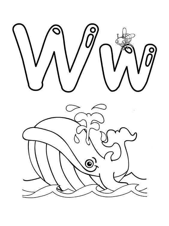 Alphabet Letter W with Whale Coloring Pages