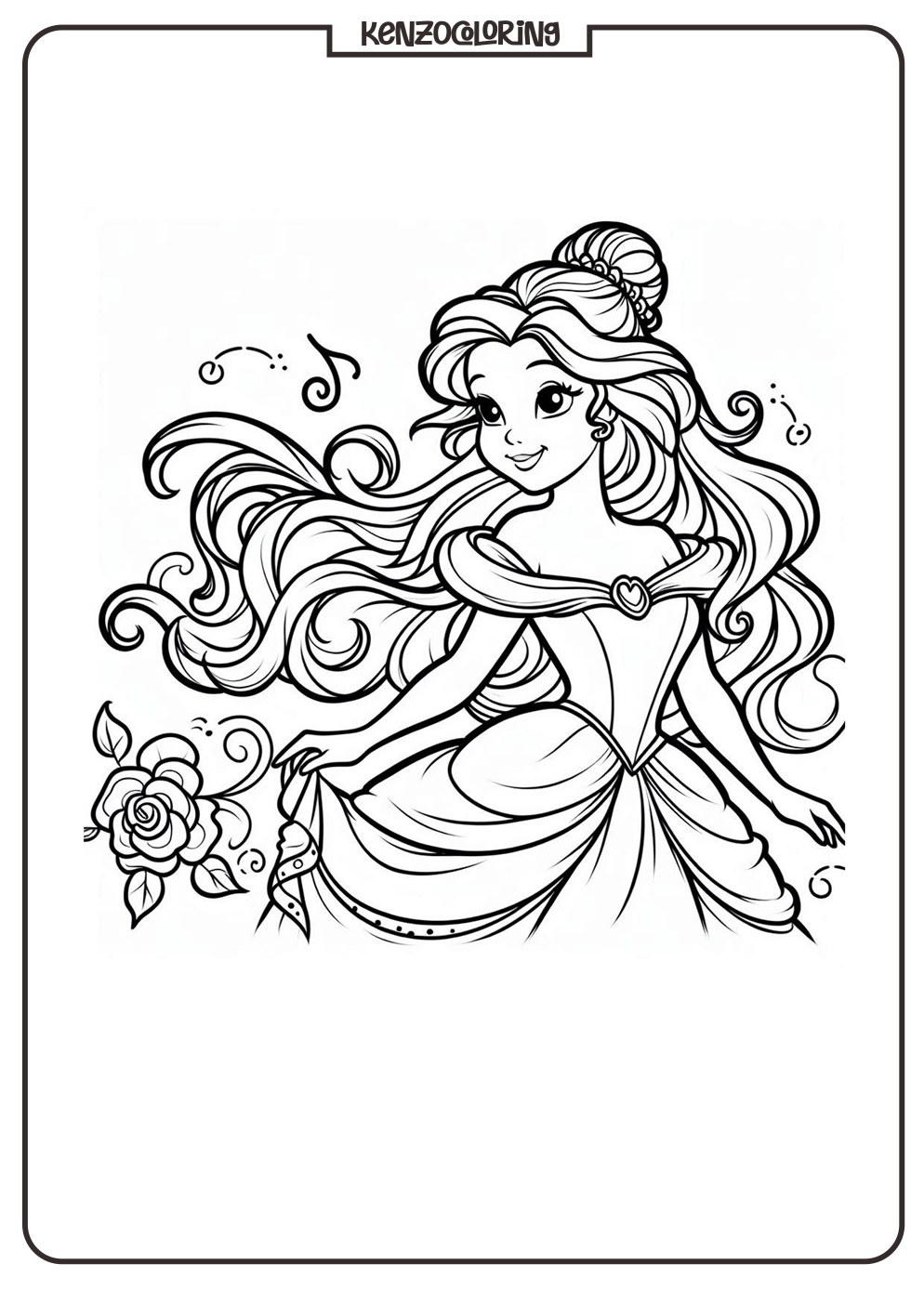 Princess Belle Coloring Page 1 Belle Coloring Pages for Kids - Kenzocoloring.org