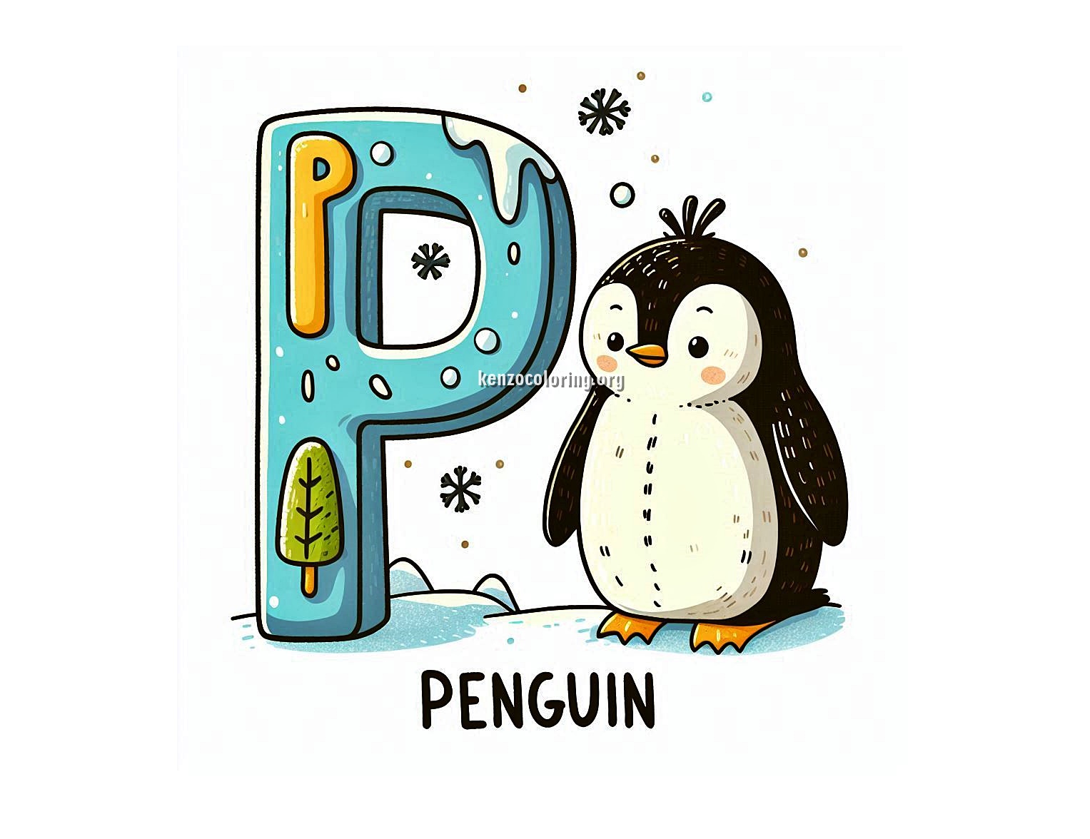 Image a Alphabet Letter P with Penguin Coloring