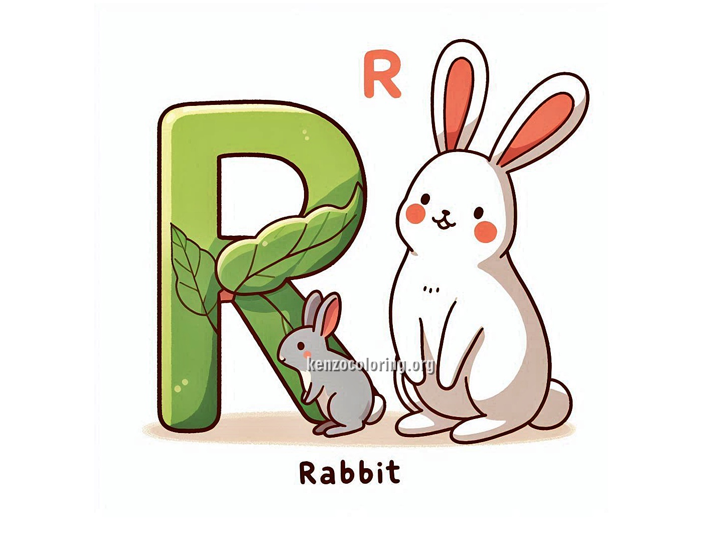 Alphabet Letter R with Rabbit Coloring Page