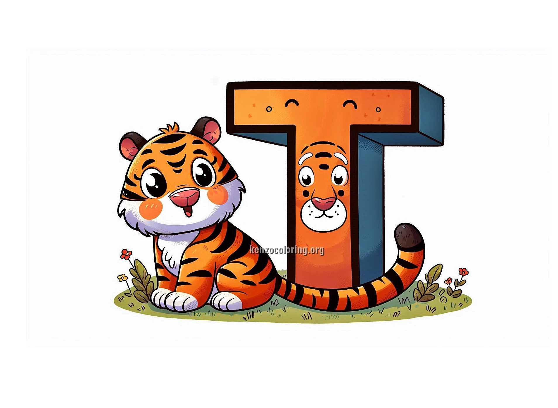 Alphabet Letter T with Tiger Image Coloring Page for Kids 2 Image a Alphabet Letter T with Tiger Coloring