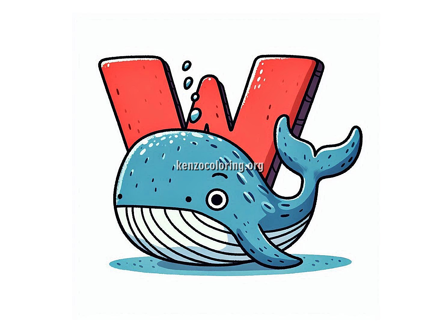 Alphabet Letter W with Whale Coloring page for Kids