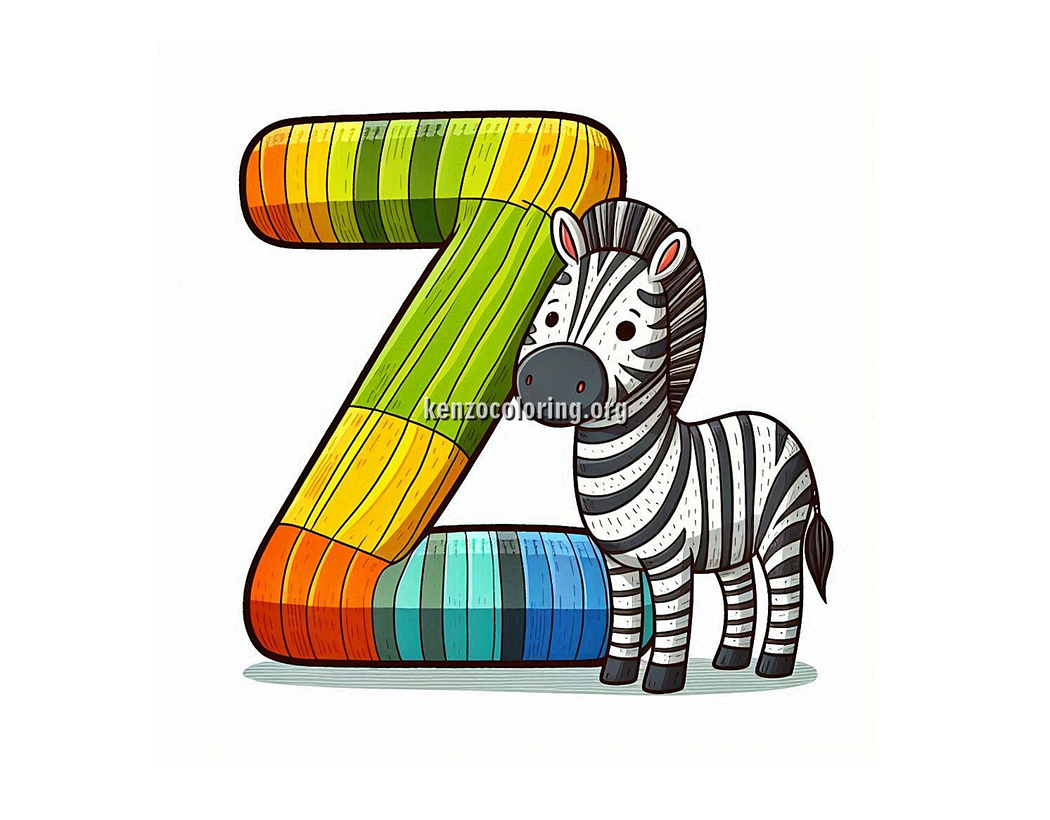 Alphabet Letter Z with Zebra Coloring Page for Kids