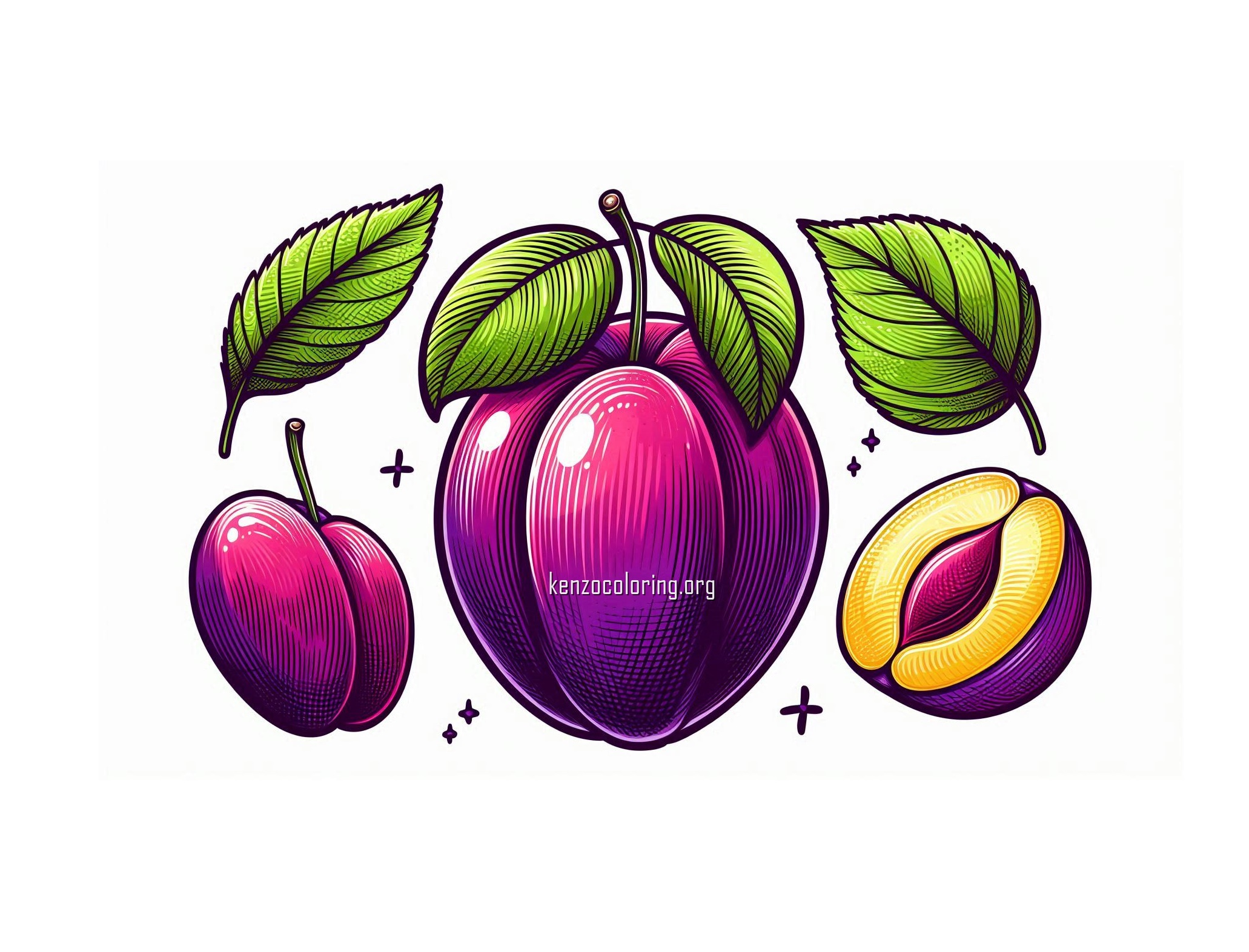 Fresh Purple Fruit, Plum Coloring Page 2 Image a Plum Coloring