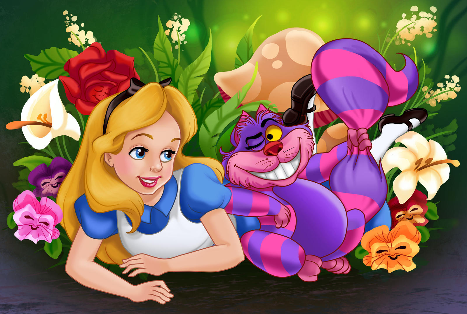 The Cheshire Cat and Alice In Wonderland Coloring Page 1 The Cheshire cat and Alice In Wonderland Coloring Page