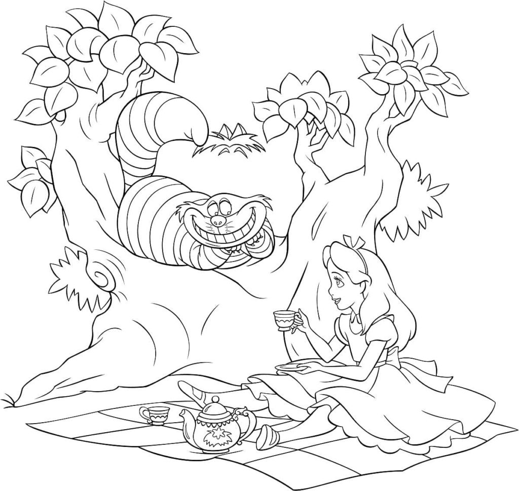 The Cheshire Cat and Alice In Wonderland Coloring Page 2 The Cheshire cat and Alice In Wonderland Coloring Pages