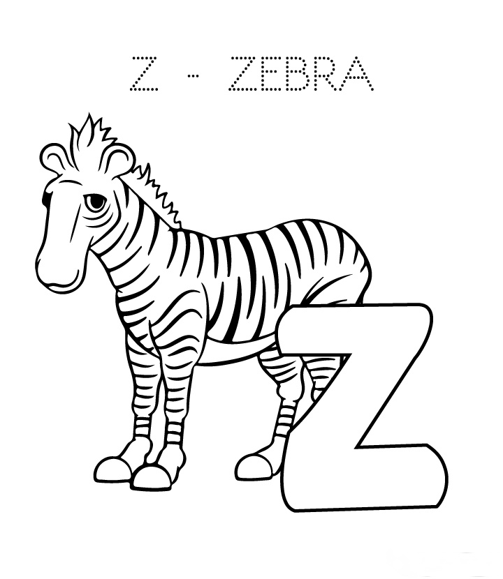 Alphabet Letter Z with Zebra Coloring Page for Kids 1 Z is Zebra Coloring Page