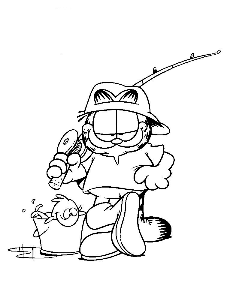 garfield cat fishing coloring page