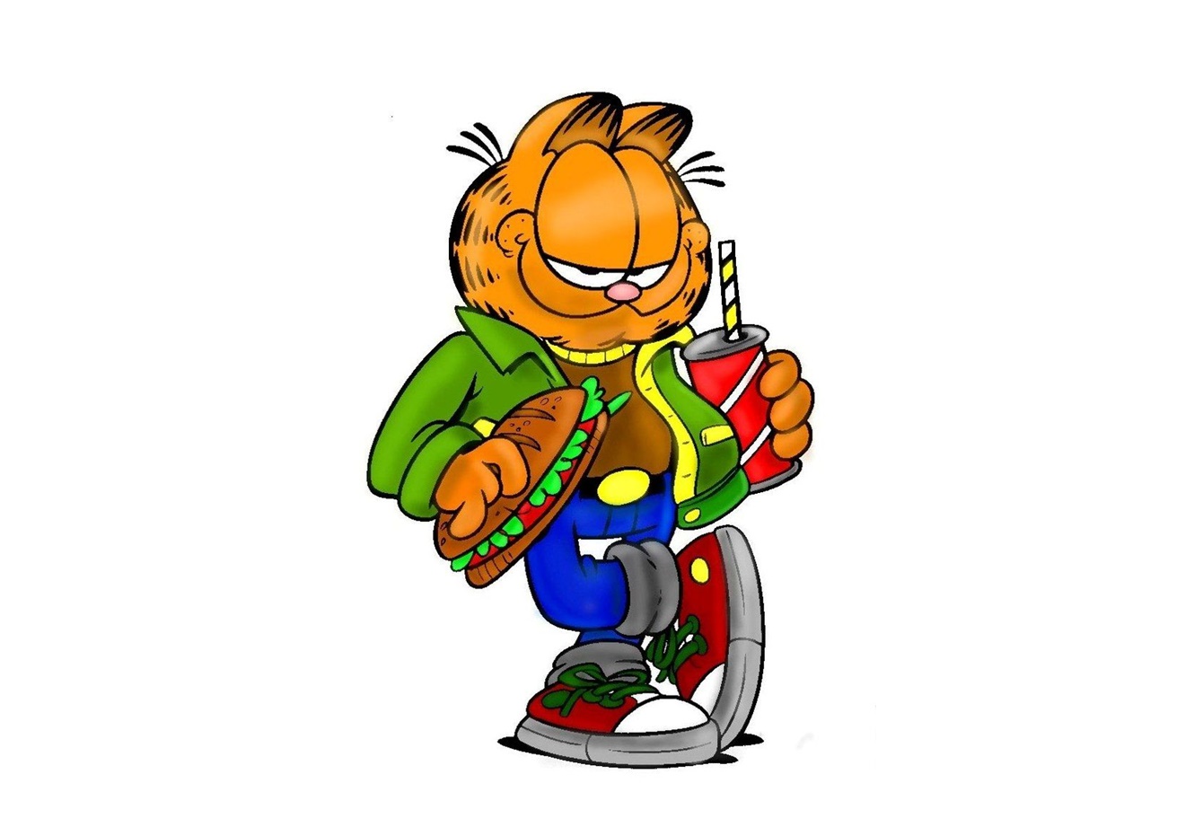 garfield eating and drinking coloring image