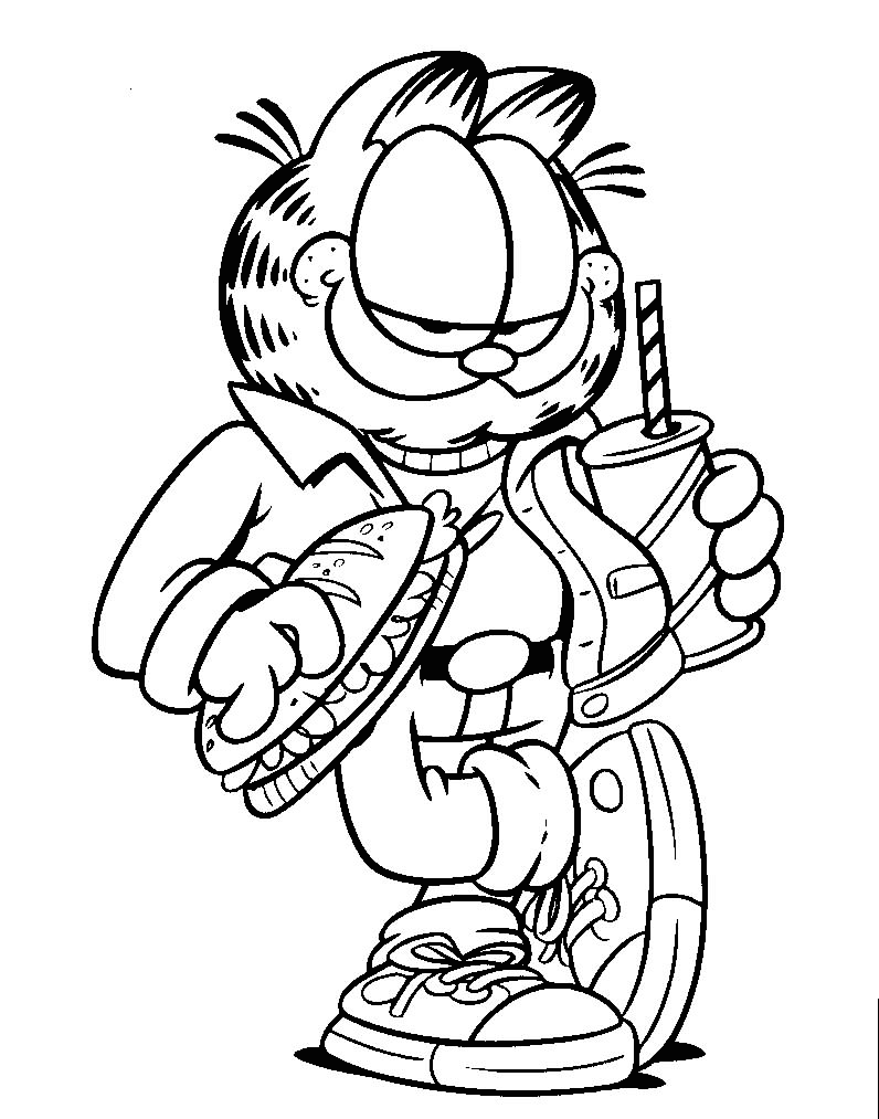 garfield eating and drinking coloring page