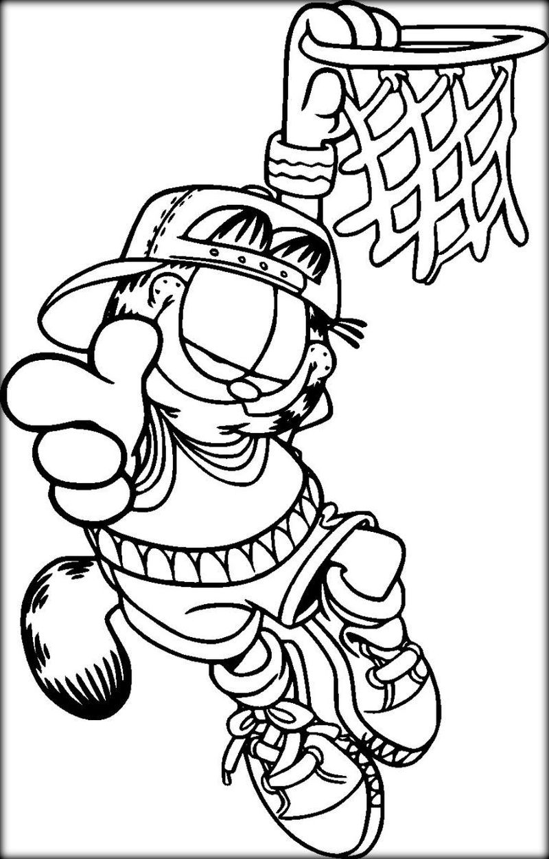 garfield playing basketball coloring page