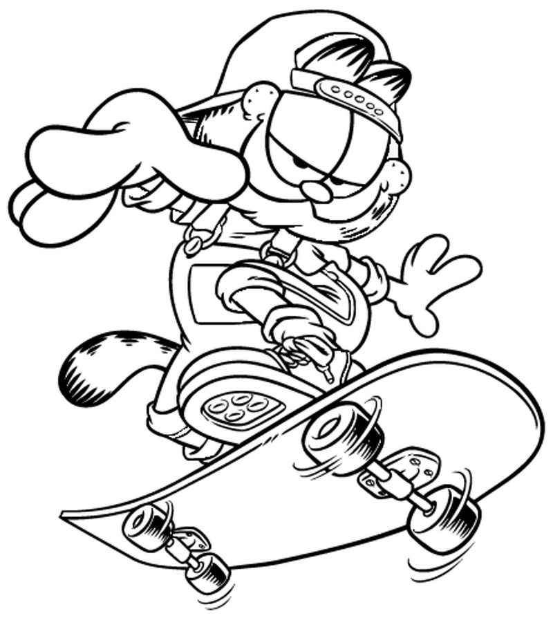 Garfield Skateboarding Coloring Page 1 garfield skateboarding coloring page