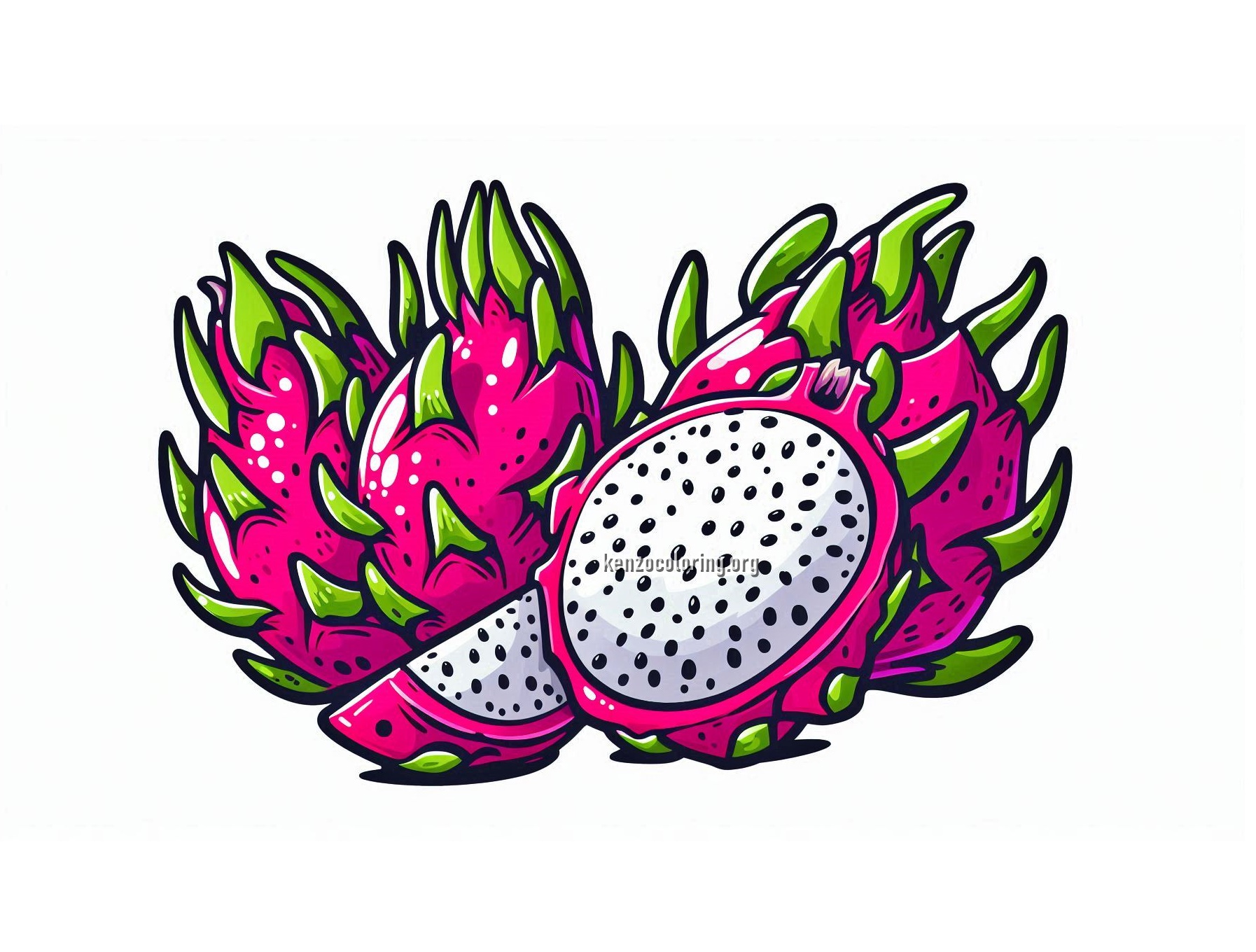Colorful Exotic Fruits, Dragon Fruit Coloring Page 2 image a dragon fruit coloring