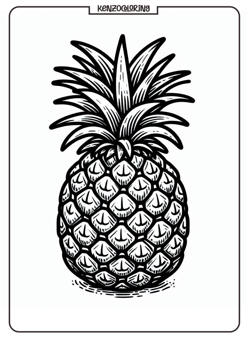 Fresh Tropical Fruit, Pineapple Coloring Page 2 online pineapple coloring pages