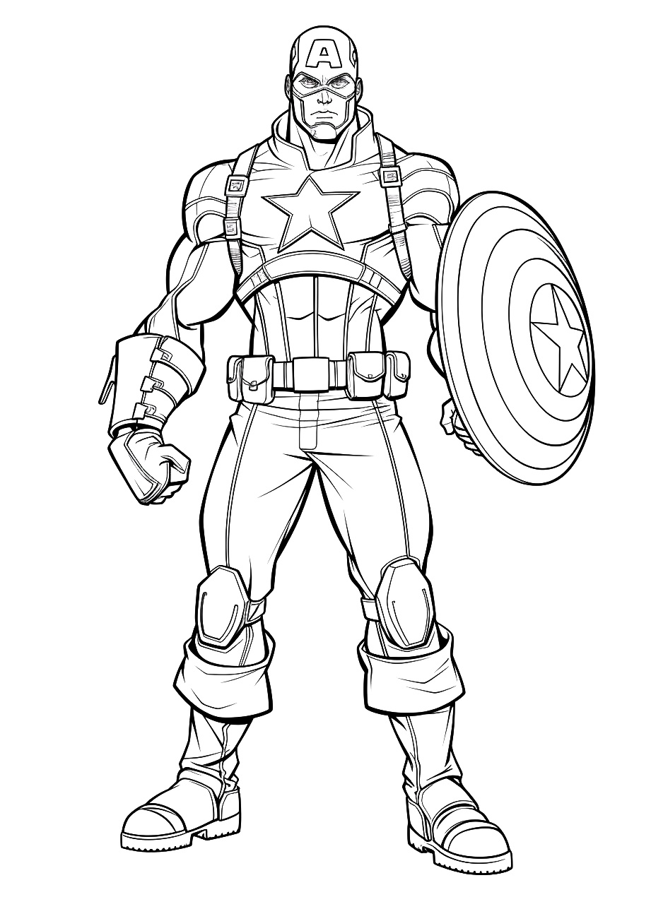 Iconic Hero Captain America with Shield Coloring Page 4 Avengers Coloring Captain America