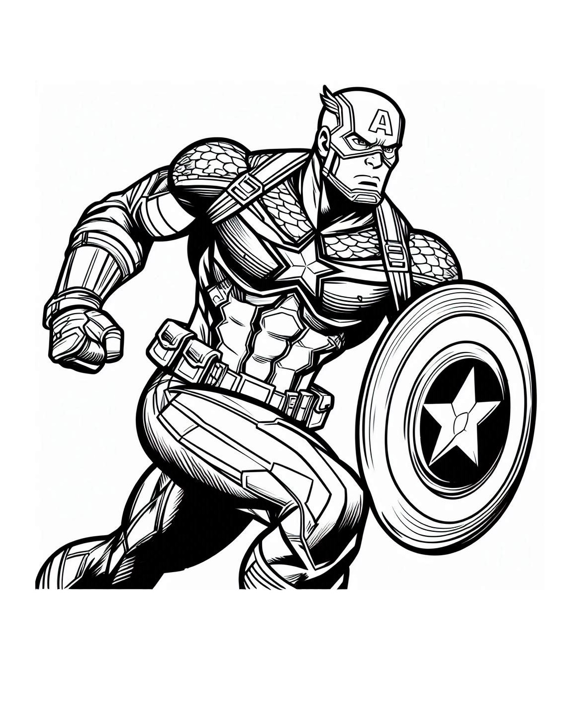 Iconic Hero Captain America with Shield Coloring Page 1 Captain America Coloring Page for Kids - kenzocoloring.org