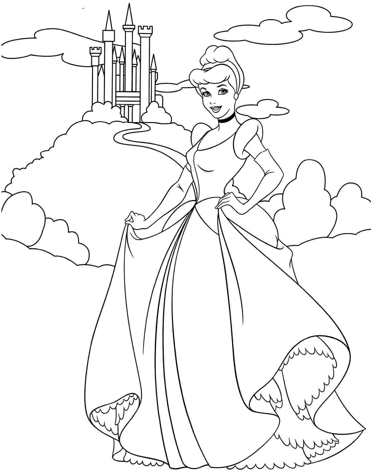Beautiful Cinderella in a Dress Coloring Page 1 Cinderella Coloring Pages Printable