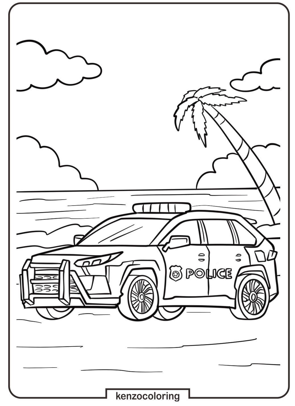 Police Car Coloring Page 9 Modern Police Car with a Spotlight Coloring Pages