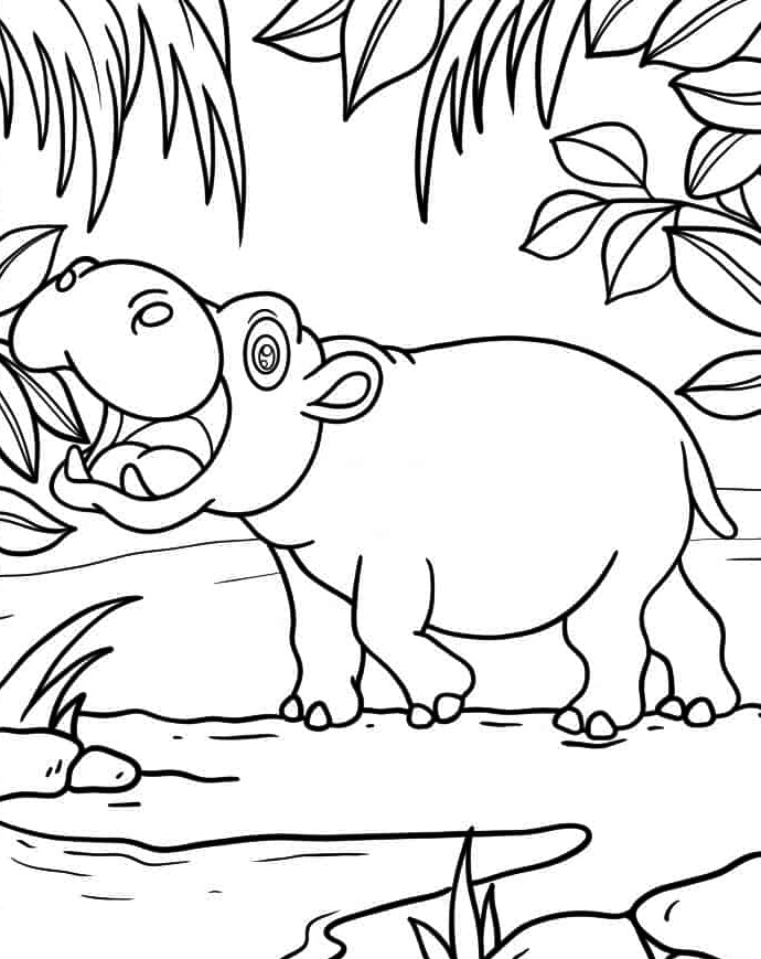 Cute Hippo Coloring Page for Kids 1 hippo coloring pages