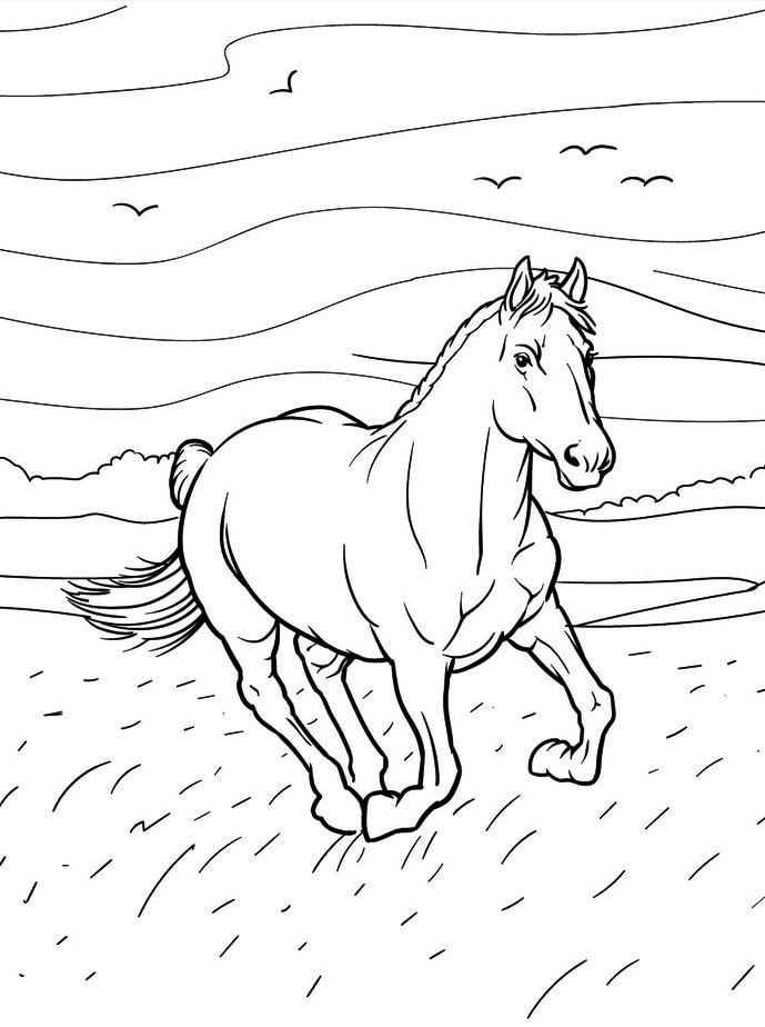 Animals That Like to Run, Horse Coloring Page 1 horse coloring page print
