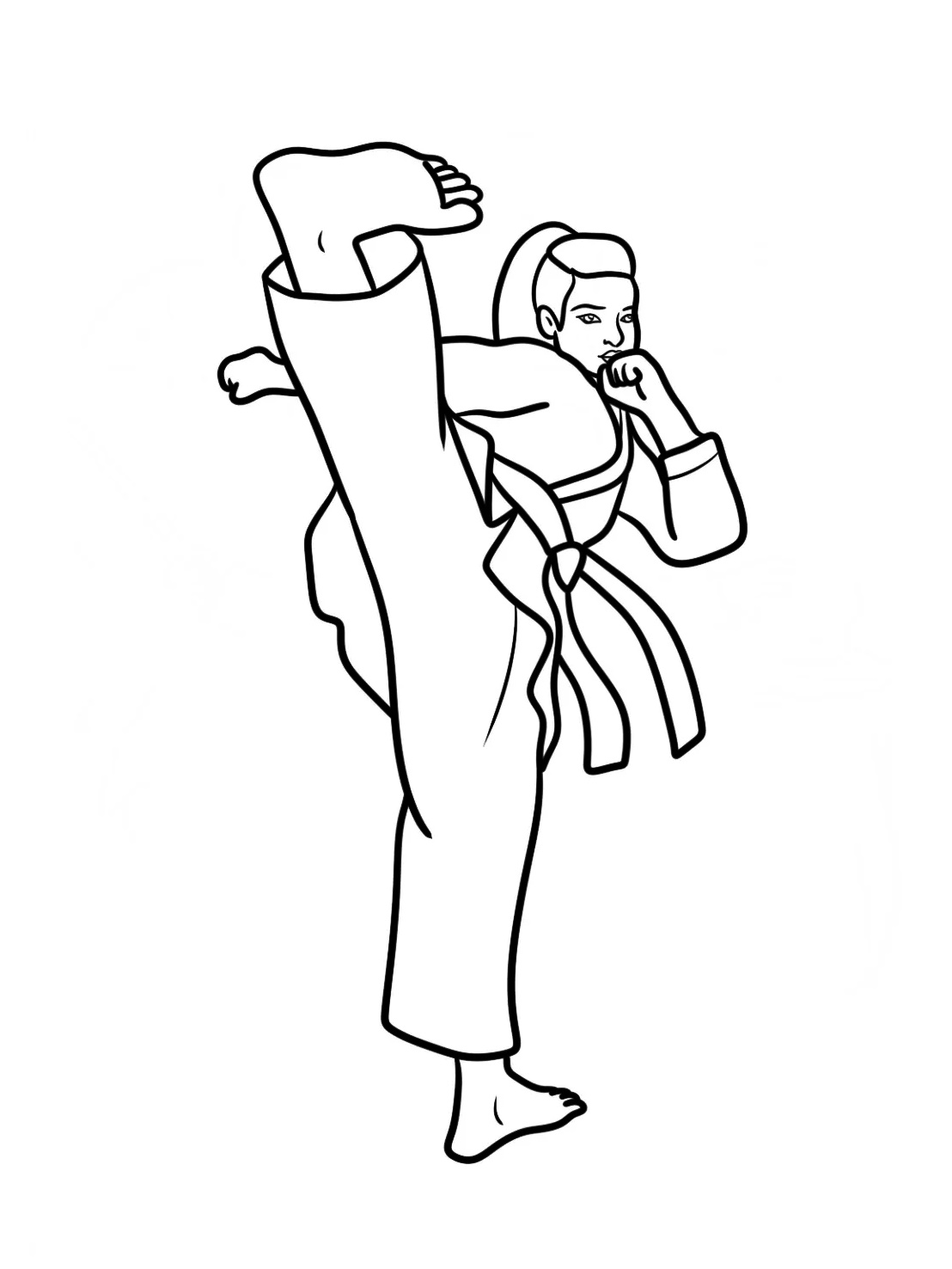 Coloring Page Simple Karate Side Kick