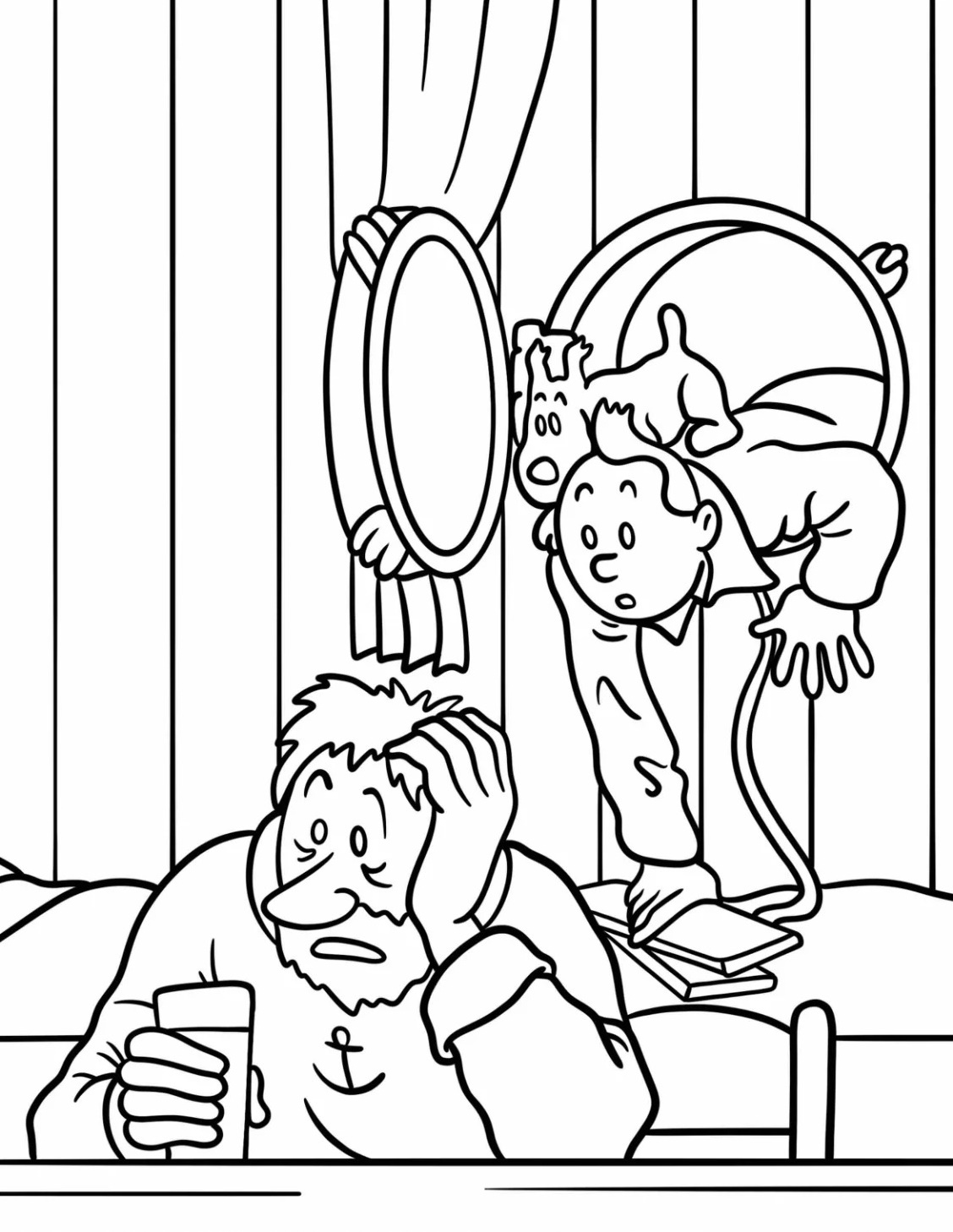 Tintin and Snowy Best Friends Adventure Coloring Page 2 Coloring Page Tintin And Snowy Sneaking Into Captain Haddock’s Room