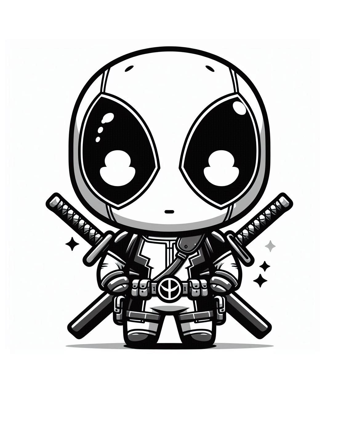 Cute Chibi Deadpool Coloring Page 3 Cute Chibi Deadpool Coloring Page