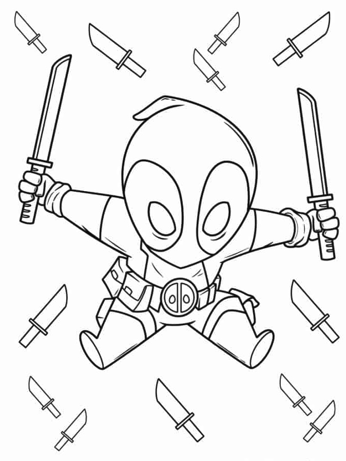 Cute Chibi Deadpool Coloring Page 1 Cute Chibi Deadpool Coloring