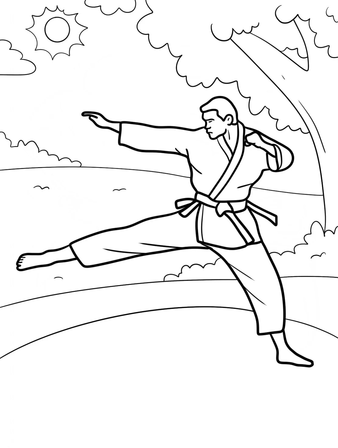 Realistic Karate Master Coloring Page