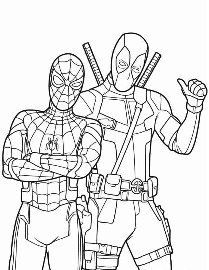 Spiderman and Deadpool Coloring Page 2 SpiderMan And Deadpool Coloring Page