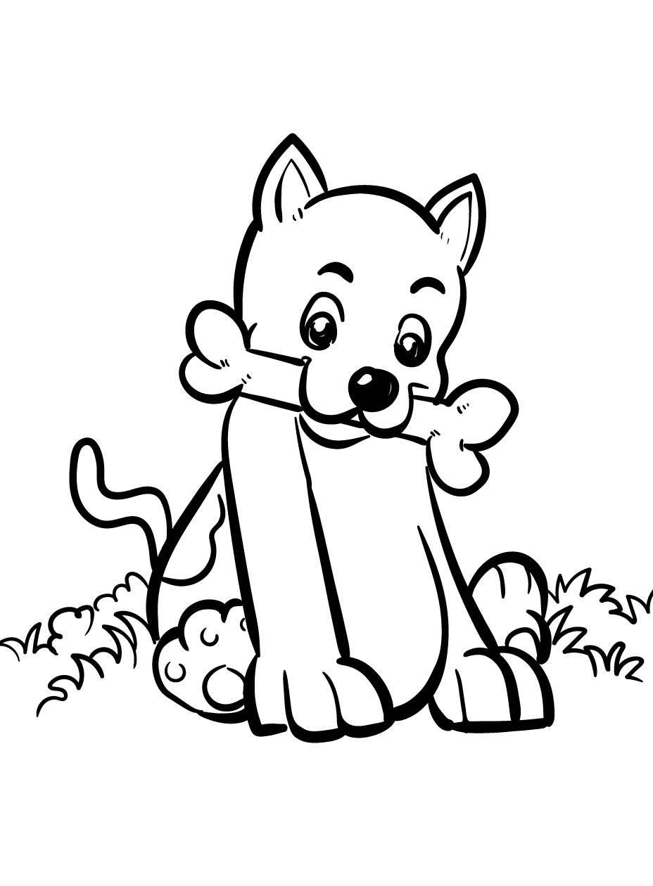Puppy Biting Bone Coloring Page 1 cute puppy coloring page for kids