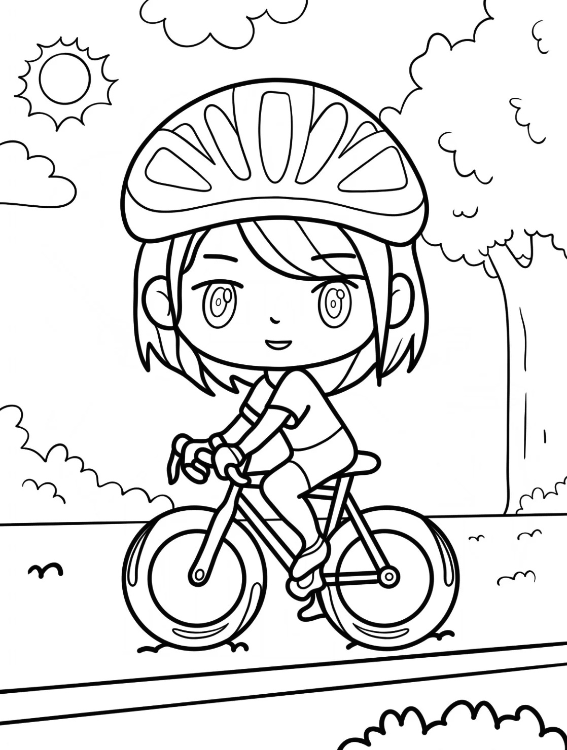 Anime Girl Riding Bicycle Coloring Page 2 Anime Girl Riding Bicycle Coloring Page