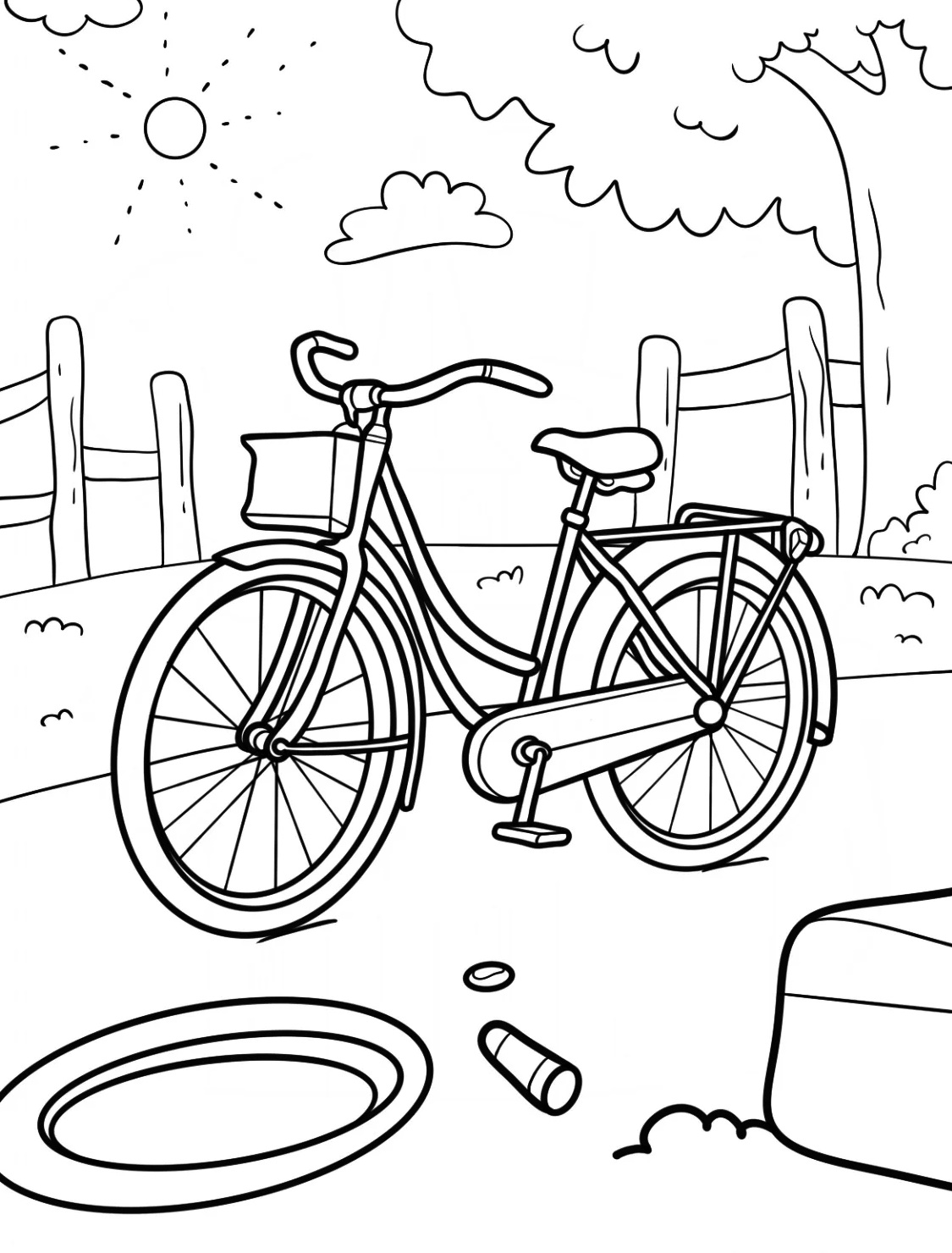 Ride with Friends and Enjoy the Outdoors, Bicycle Coloring Page 6 Bicycle Parked On The Road Coloring Page