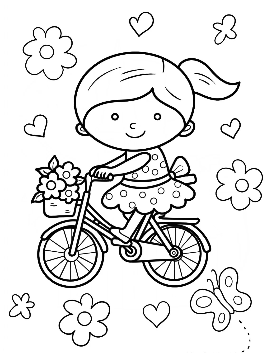 Anime Girl Riding Bicycle Coloring Page 3 Chibi Girl On A Bicycle Coloring Page