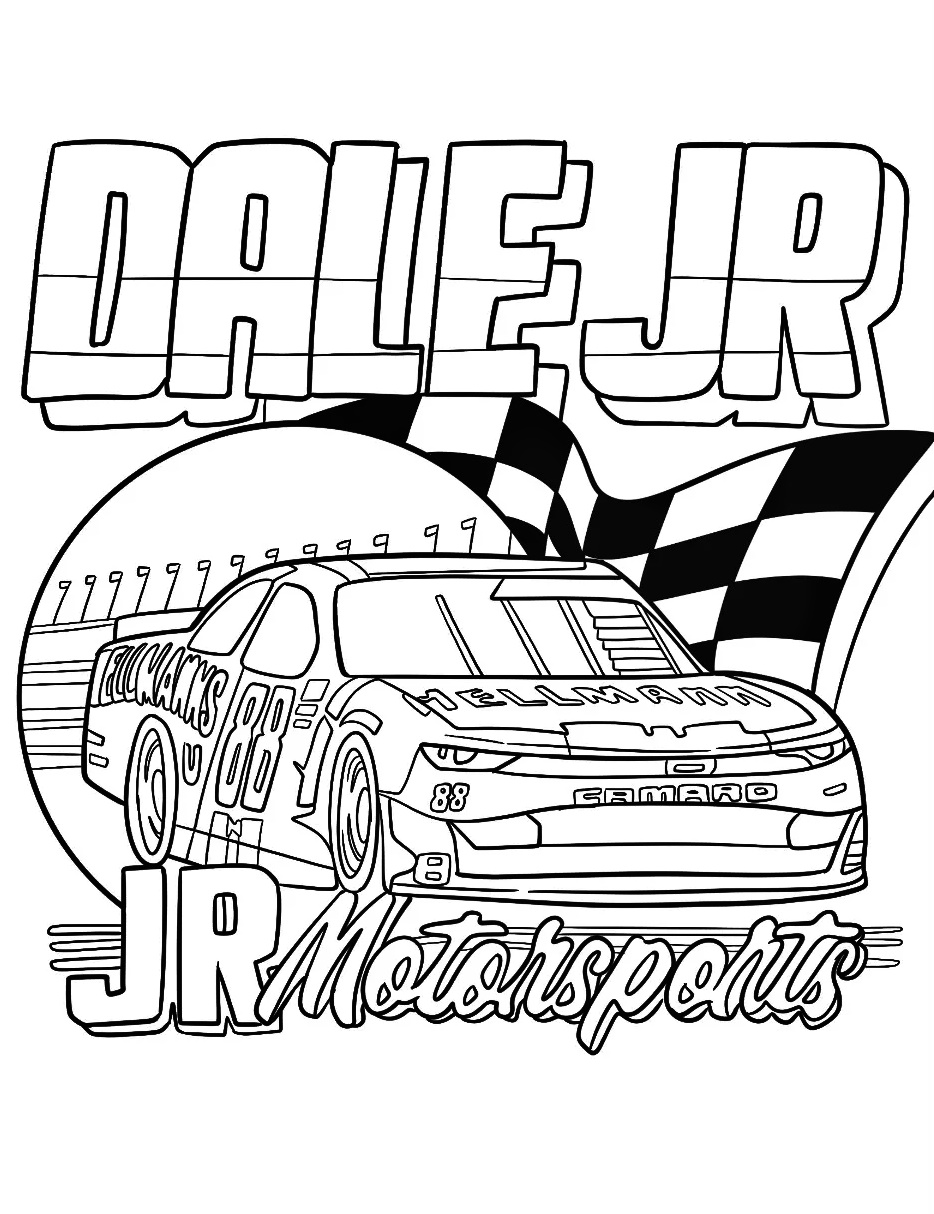 Start Your Engines with NASCAR Coloring Page 4 Coloring Page Dale JR Chevrolet Camaro NASCAR
