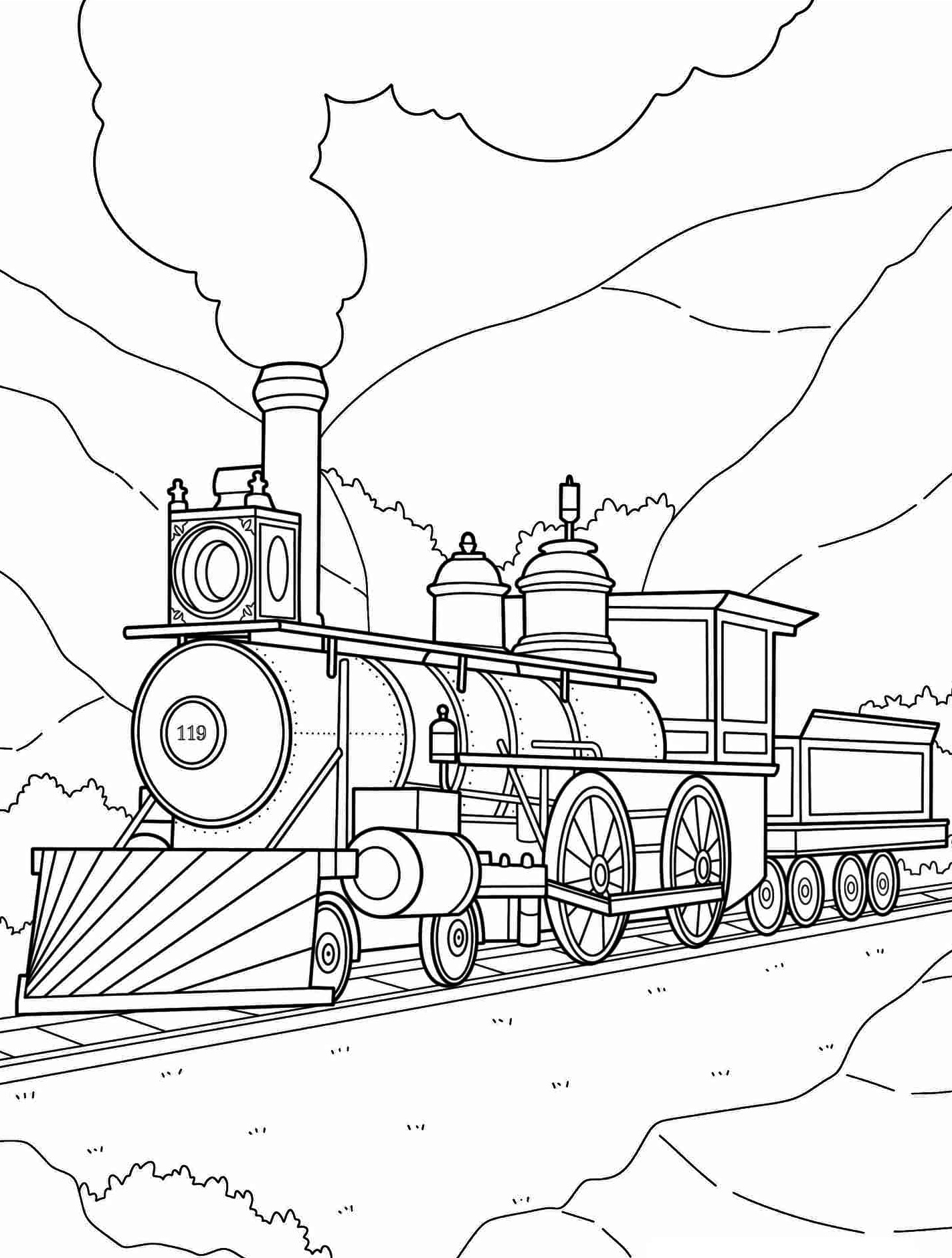 Train Coloring Page for Kids 2 Detailed Steam Power Vintage Train Coloring Pages