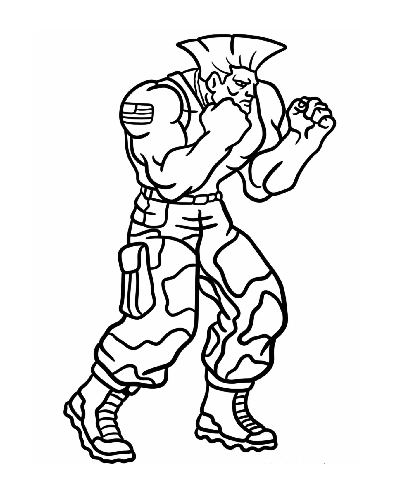 Guile from Street Fighter Game Coloring Pages 2 Guile Street Fighter In Fighting Pose Coloring Page For Kids