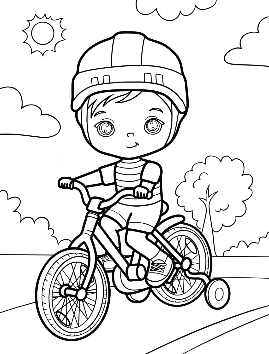 Little Boy Riding Bicycle Coloring Page 1 Kawaii Little Boy Riding Bicycle Coloring Page
